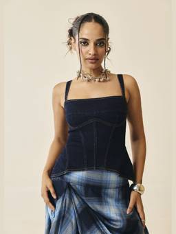 Lea Clothing - Corsetta Indigo Denim Bustier Structured Top