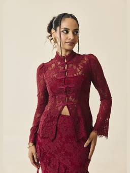 Lea Clothing - Santorini Burgundy Lace Top