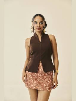 Lea Clothing - Brown Corso Espresso Peplum Top