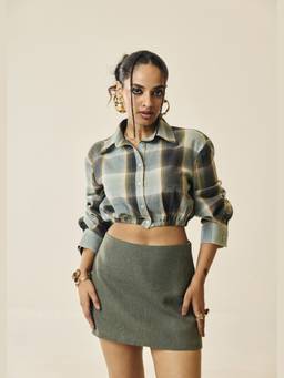 Lea Clothing - Multi-Color Marlowe Plaid Cropped Shirt