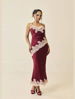 Lea Clothing - Burgundy Seraphina Lace-Trim Satin Camisole Top