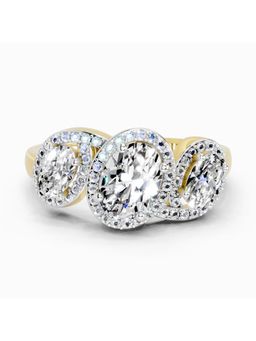 Sparkles - Lab Grown Diamond 2 Carat Oval Three-Stone Halo Ring Gold