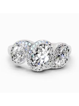 Sparkles - Lab Grown Diamond 2 Carat Oval Three-Stone Halo Ring Silver