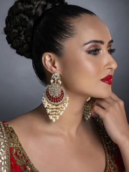 Sukkhi - Glamorous Pearl Gold Plated Kundan Meenakari Earring Set for Women (SKR85660)