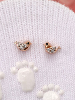 Praavy - 925 Sterling Silver The Sparkling Rose Gold Sparrow Kids Studs