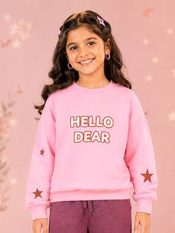 KiddoPanti - Pink Printed Fleece Regular Fit Sweatshirt