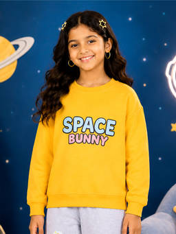 KiddoPanti - Yellow Printed Fleece Regular Fit Sweatshirt