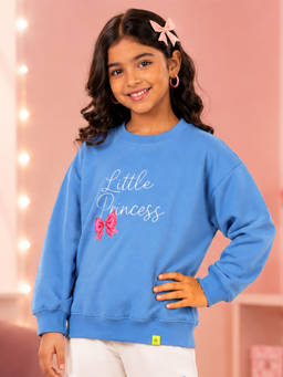 KiddoPanti - Blue Printed Fleece Regular Fit Sweatshirt