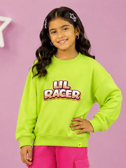 KiddoPanti - Green Printed Fleece Regular Fit Sweatshirt