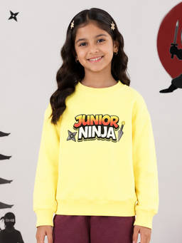KiddoPanti - Yellow Printed Fleece Regular Fit Sweatshirt