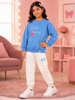 KiddoPanti - Blue Printed Fleece Regular Fit Sweatshirt and Joggers