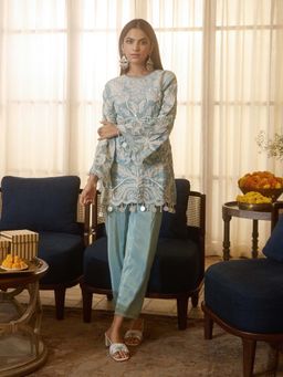 Label S4U - Blue Embroidered Co-Ord (Set of 2)