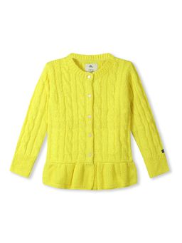 CHERRY CRUMBLE BY NITT HYMAN - Girls Yellow Soft Cable-Knit Peplum Cardigan Sweater
