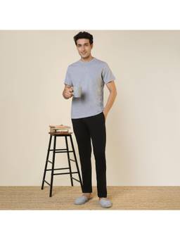 Sleepz by Raymond - Men'S Regular Fit Solid Grey T-Shirt with Track Pant