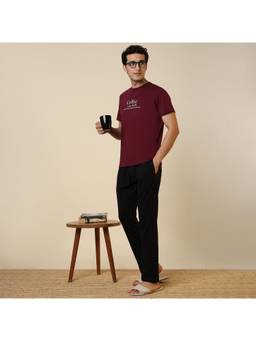 Sleepz by Raymond - Men'S Regular Fit Printed Maroon T-Shirt with Track Pant
