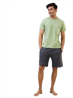 Sleepz by Raymond - Men'S Regular Fit Solid Green T-Shirt with Shorts