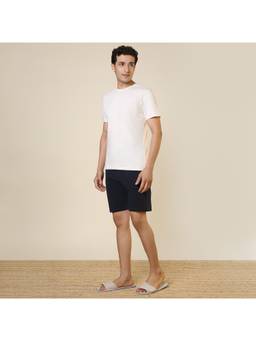 Sleepz by Raymond - Men'S Regular Fit Solid Ivory T-Shirt with Shorts