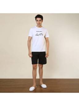 Sleepz by Raymond - Men'S Regular Fit Printed White T-Shirt with Shorts