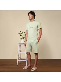 Sleepz by Raymond - Men'S Regular Fit Printed Green T-Shirt with Shorts