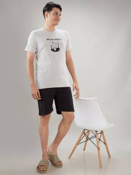 Sleepz by Raymond - Men'S Regular Fit Printed Grey T-Shirt with Shorts