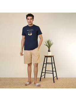 Sleepz by Raymond - Men'S Regular Fit Printed Navy Blue T-Shirt with Shorts