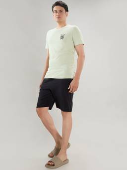 Sleepz by Raymond - Men'S Regular Fit Printed Green T-Shirt with Shorts