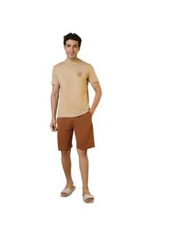 Sleepz by Raymond - Men'S Regular Fit Printed Beige T-Shirt with Shorts