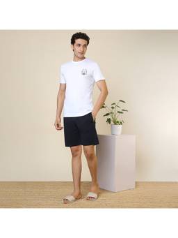 Sleepz by Raymond - Men'S Regular Fit Printed White T-Shirt with Shorts