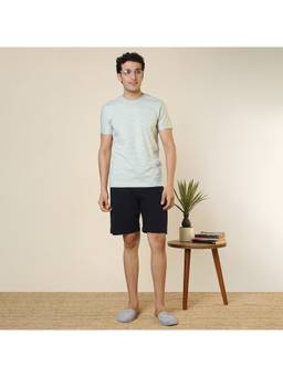 Sleepz by Raymond - Men'S Regular Fit Stripes Green T-Shirt with Shorts