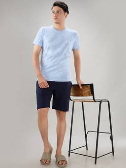 Sleepz by Raymond - Men'S Regular Fit Stripes Blue T-Shirt with Shorts