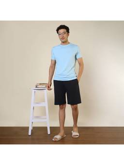 Sleepz by Raymond - Men'S Regular Fit Solid Blue T-Shirt with Shorts