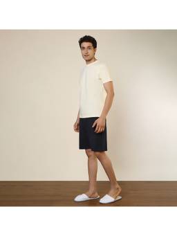 Sleepz by Raymond - Men'S Regular Fit Solid Yellow T-Shirt with Shorts