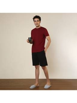 Sleepz by Raymond - Men'S Regular Fit Solid Maroon T-Shirt with Shorts