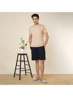 Sleepz by Raymond - Men'S Regular Fit Solid Beige T-Shirt with Shorts