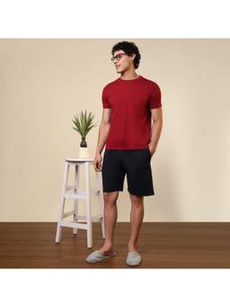 Sleepz by Raymond - Men'S Regular Fit Solid Red T-Shirt with Shorts