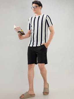 Sleepz by Raymond - Men'S Regular Fit Stripes Multi-Color T-Shirt with Shorts