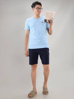 Sleepz by Raymond - Men'S Regular Fit Solid Blue T-Shirt with Shorts