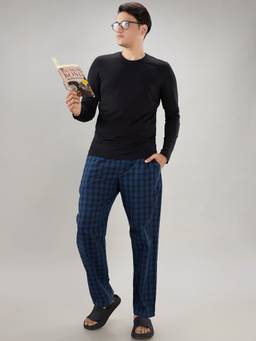 Sleepz by Raymond - Men'S Regular Fit Checks Black T-Shirt with Pyjama