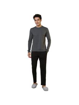 Sleepz by Raymond - Men'S Regular Fit Solid Charcoal T-Shirt with Track Pant