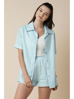 B Label - Light Blue Calm Half Sleeves Shirt for Women