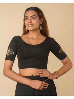 BINDIGASM'S ADVI - Fukro Bajuband Black Embroidered Stitched Blouse