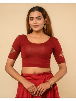 BINDIGASM'S ADVI - Fukro Bajuband Maroon Embroidered Stitched Blouse