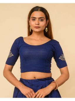 BINDIGASM'S ADVI - Fukro Bajuband Navy Blue Embroidered Stitched Blouse