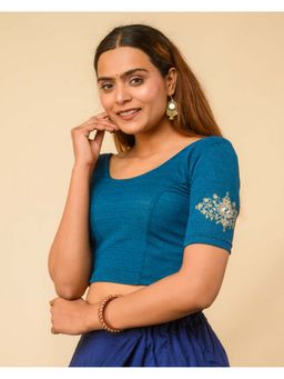BINDIGASM'S ADVI - Fukro Bajuband Teal Embroidered Stitched Blouse
