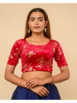 BINDIGASM'S ADVI - Red Velvet Keri Back Samosa Lace Stitched Blouse