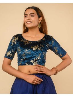 BINDIGASM'S ADVI - Teal Velvet Keri Back Samosa Lace Stitched Blouse