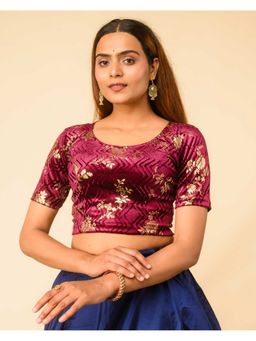 BINDIGASM'S ADVI - Wine Velvet Keri Back Samosa Lace Stitched Blouse