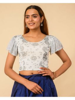 BINDIGASM'S ADVI - Silver Zarina Pigment Butterfly Lace Stitched Blouse