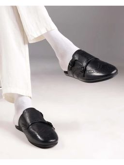 Rare Rabbit - Men Leather Monk Strap Mules - Black