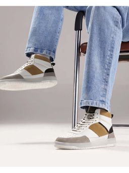 Rare Rabbit - Men Micro Fiber Lace-Up High Top Sneakers - White